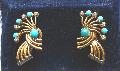 French Gold  Turquoise  And Diamond Earrings